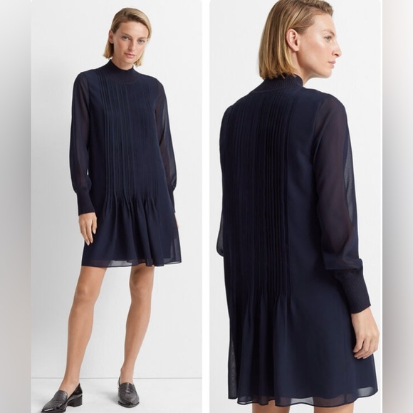 Club Monaco Pintuck Rib Dress Navy Blue Fall Winter Size 0 XS - Picture 1 of 6